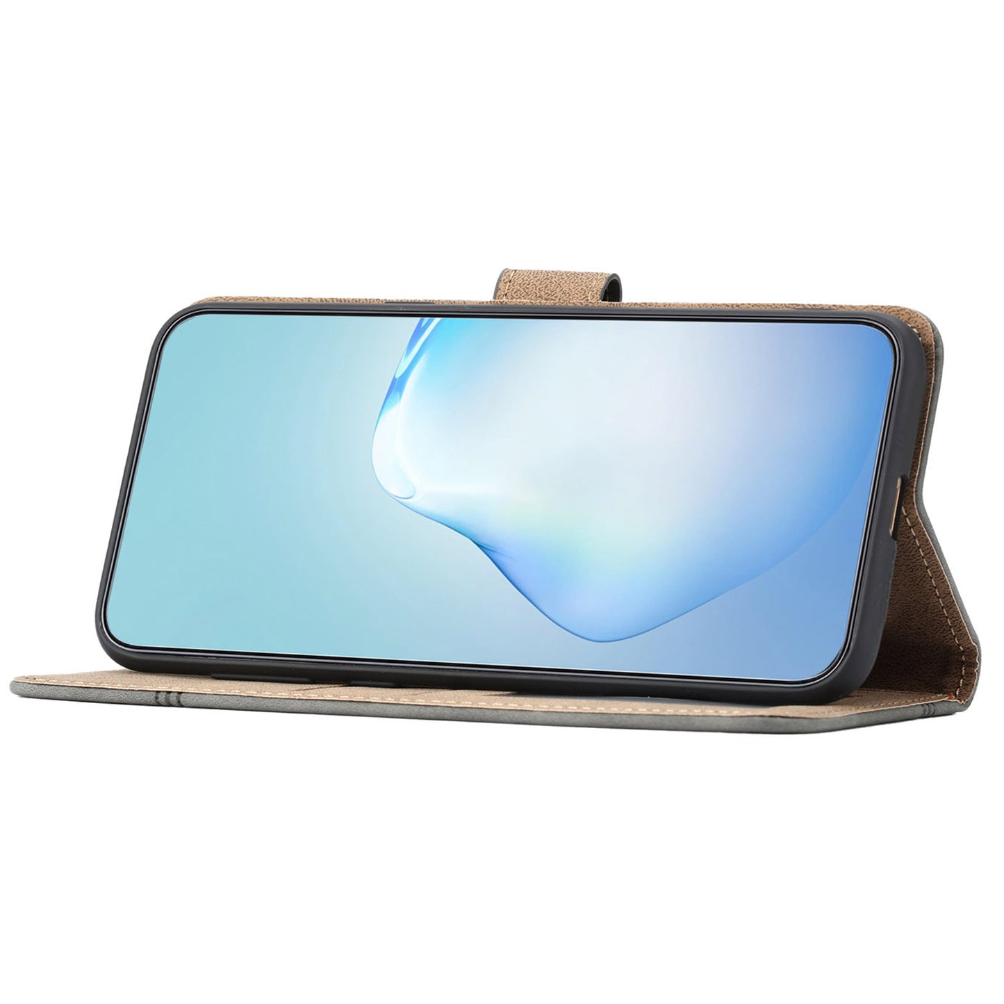 For Samsung Galaxy A06 Case Flip Leather Retro Phone Cover Lines Imprinted - Blue