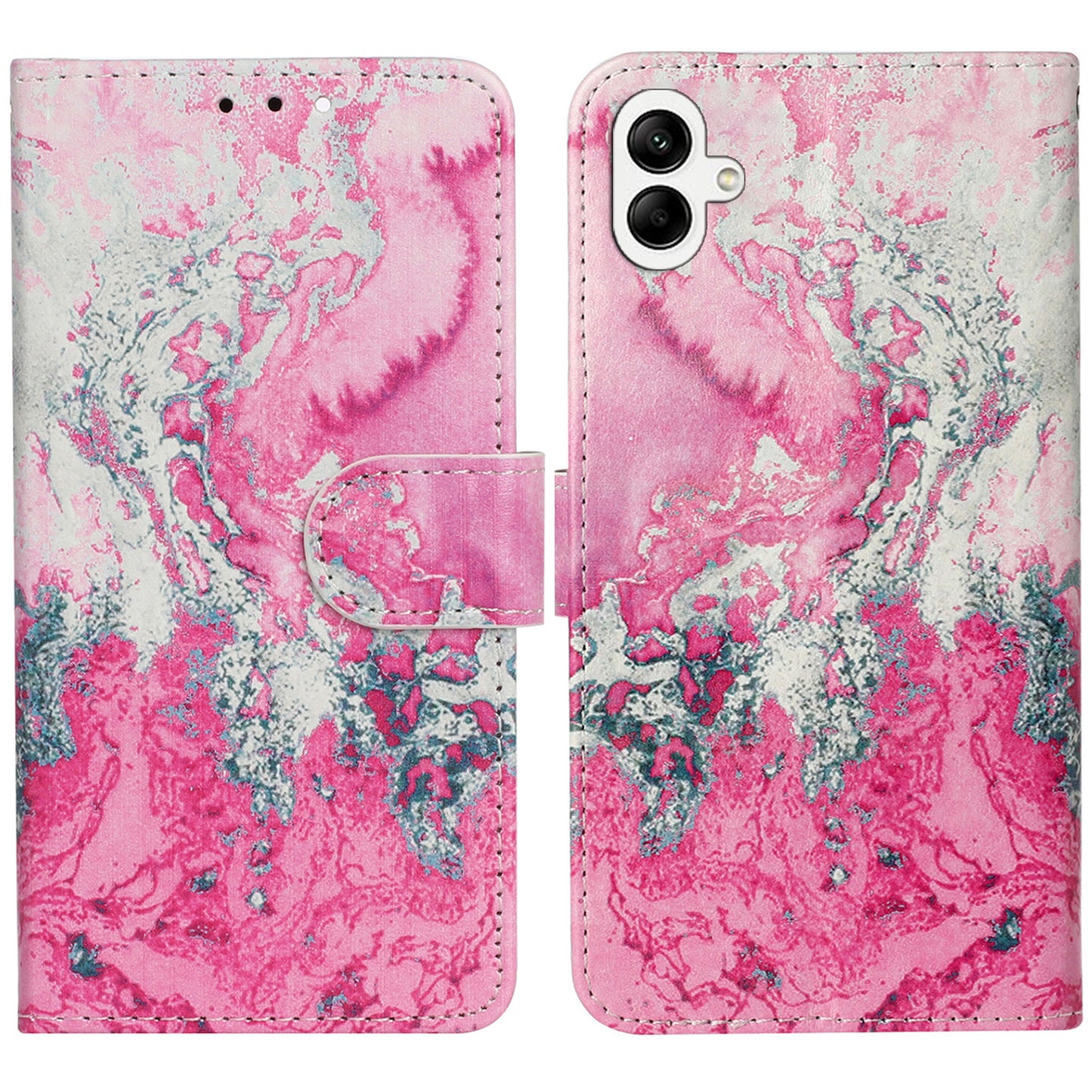 For Samsung Galaxy A06 Case Pattern PU Leather Flip Phone Cover - Pink Seawater Marble
