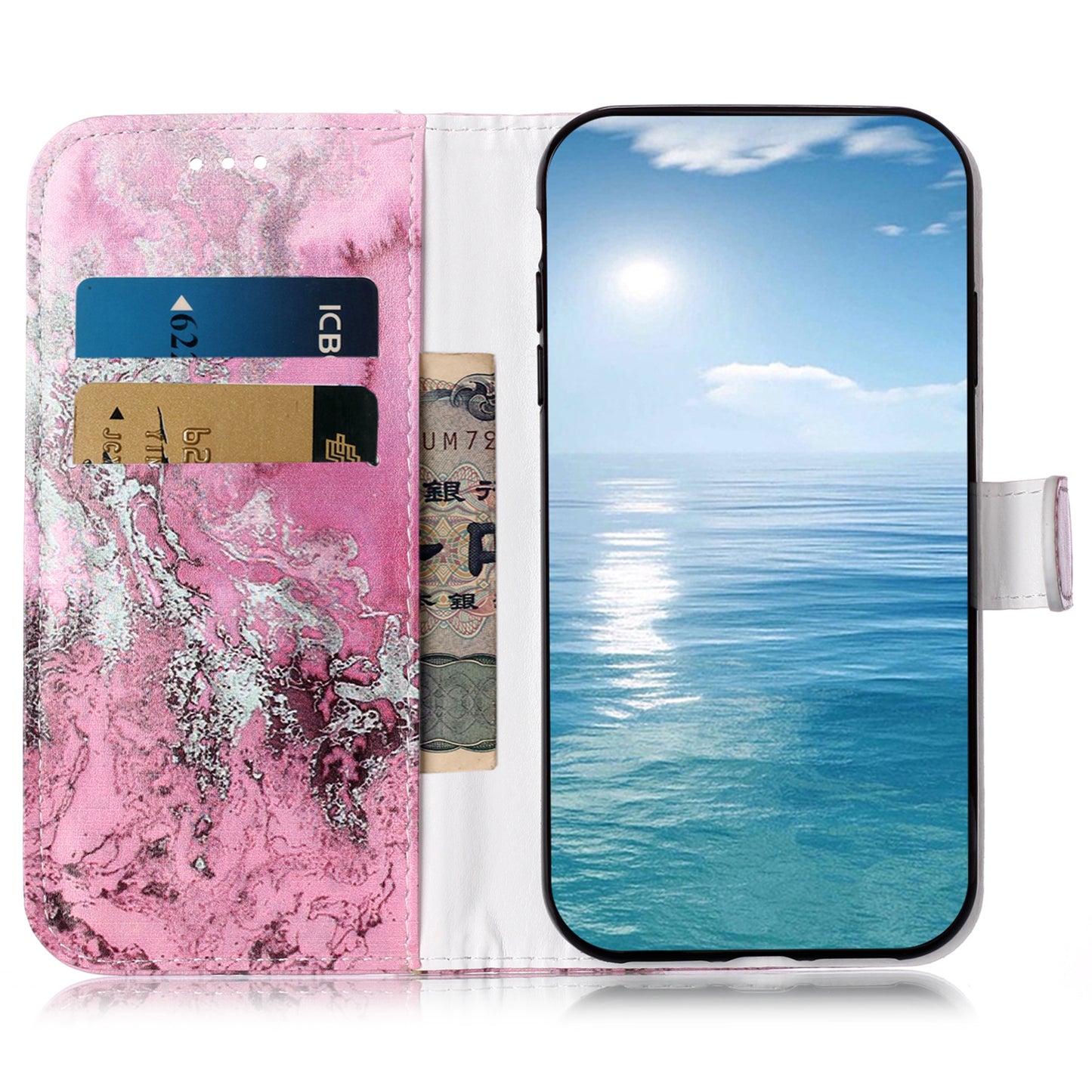 For Samsung Galaxy A06 Case Pattern PU Leather Flip Phone Cover - Pink Seawater Marble