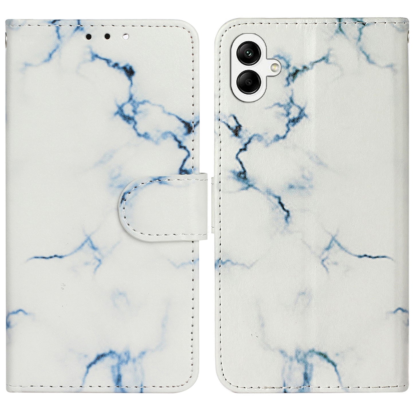 For Samsung Galaxy A06 Case Pattern PU Leather Flip Phone Cover - White Marble