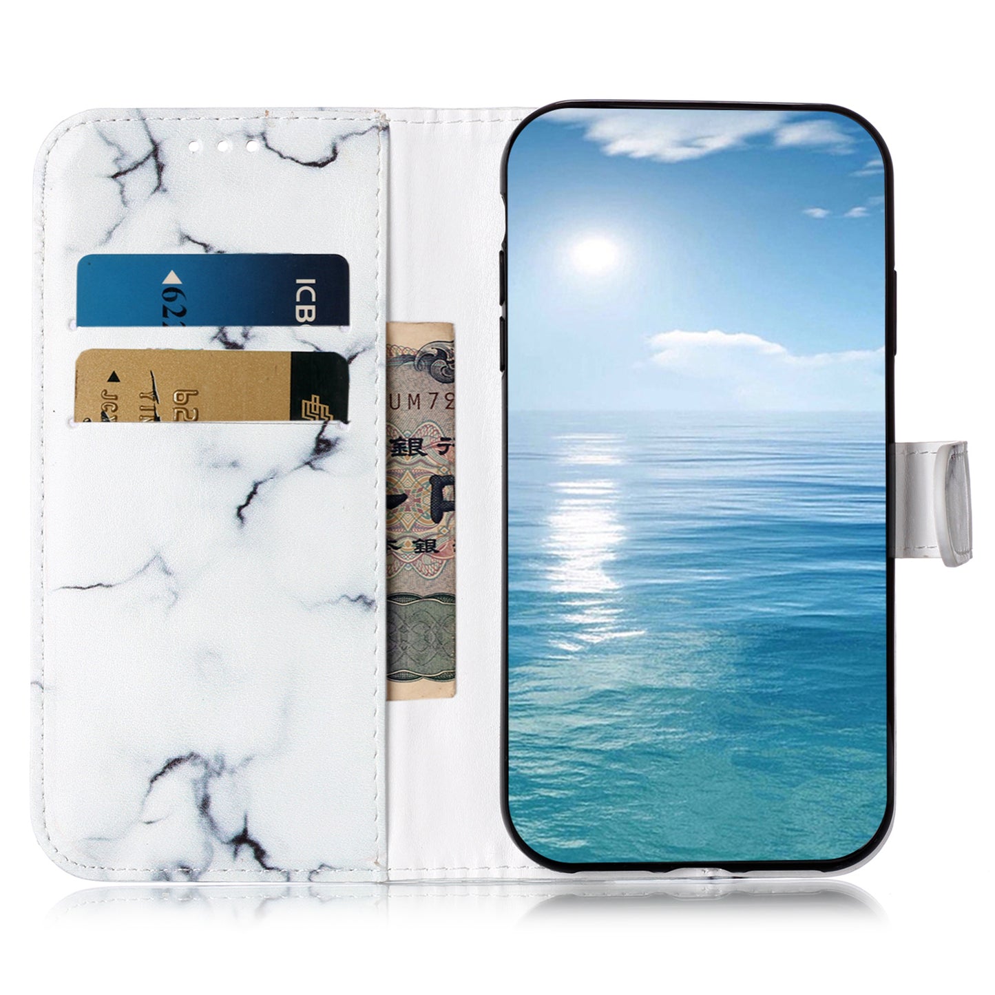For Samsung Galaxy A06 Case Pattern PU Leather Flip Phone Cover - White Marble