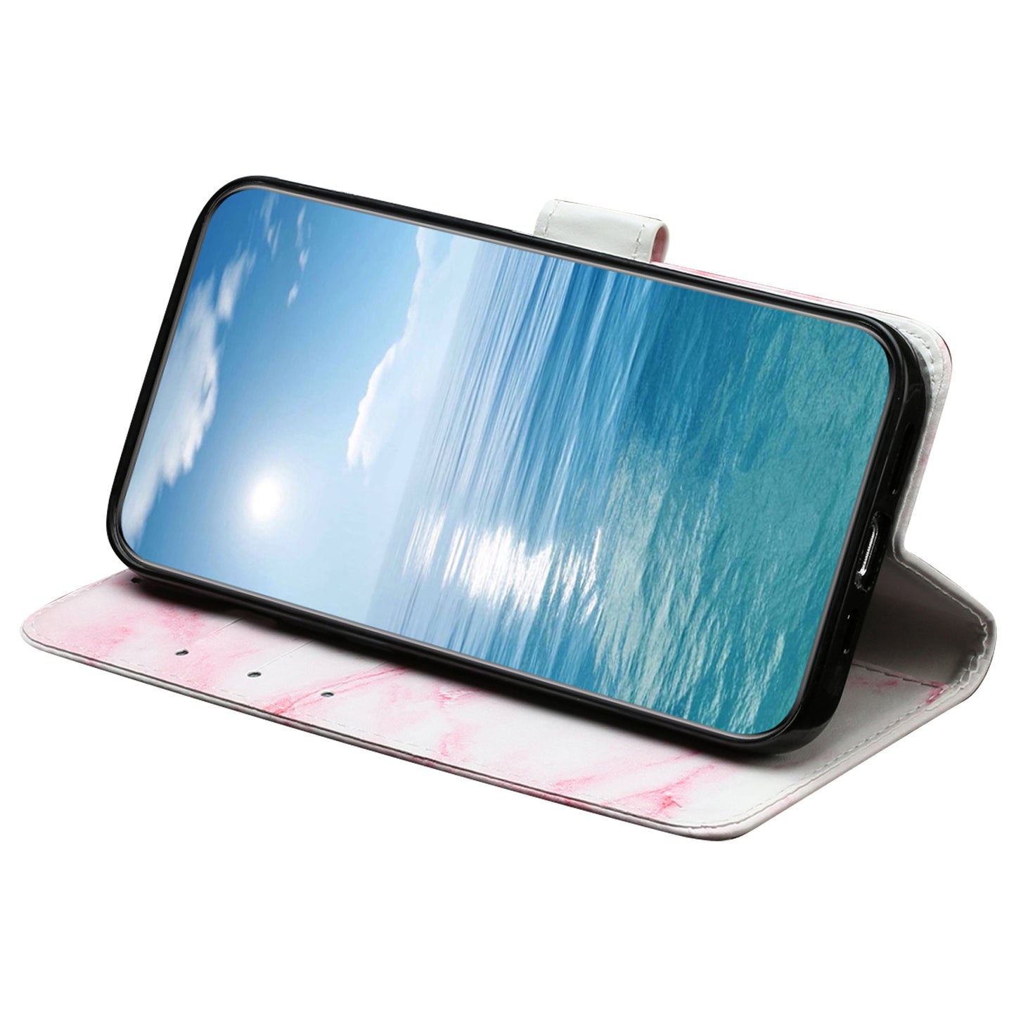 For Samsung Galaxy A06 Case Pattern PU Leather Flip Phone Cover - Pink Marble
