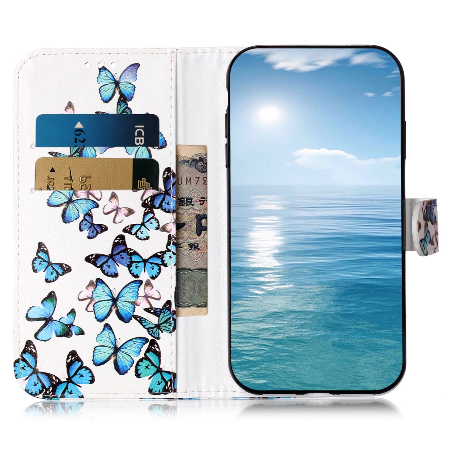 For Samsung Galaxy A06 Case Pattern PU Leather Flip Phone Cover - Blue Butterfly