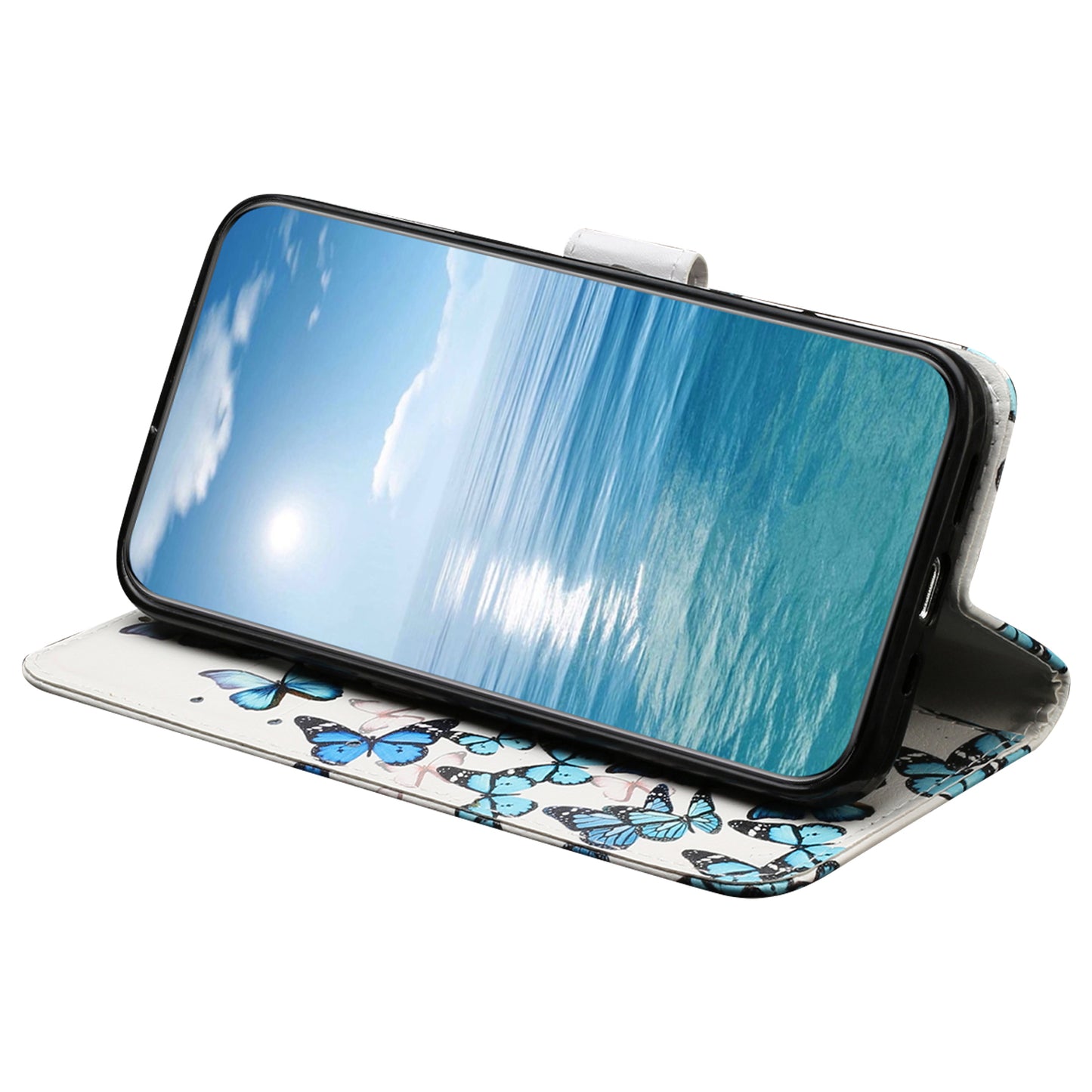 For Samsung Galaxy A06 Case Pattern PU Leather Flip Phone Cover - Blue Butterfly