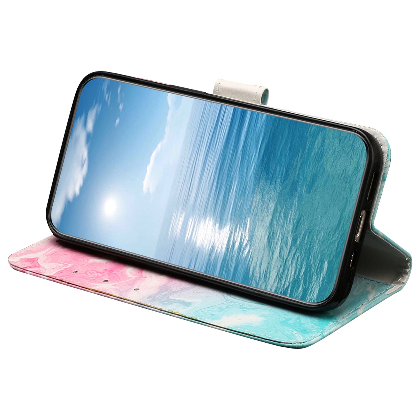 For Samsung Galaxy A06 Case Pattern PU Leather Flip Phone Cover - Pink Green Marble
