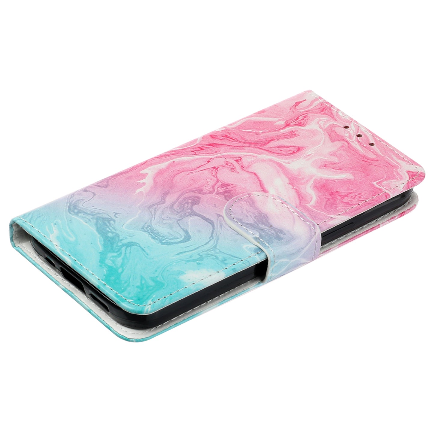 For Samsung Galaxy A06 Case Pattern PU Leather Flip Phone Cover - Pink Green Marble