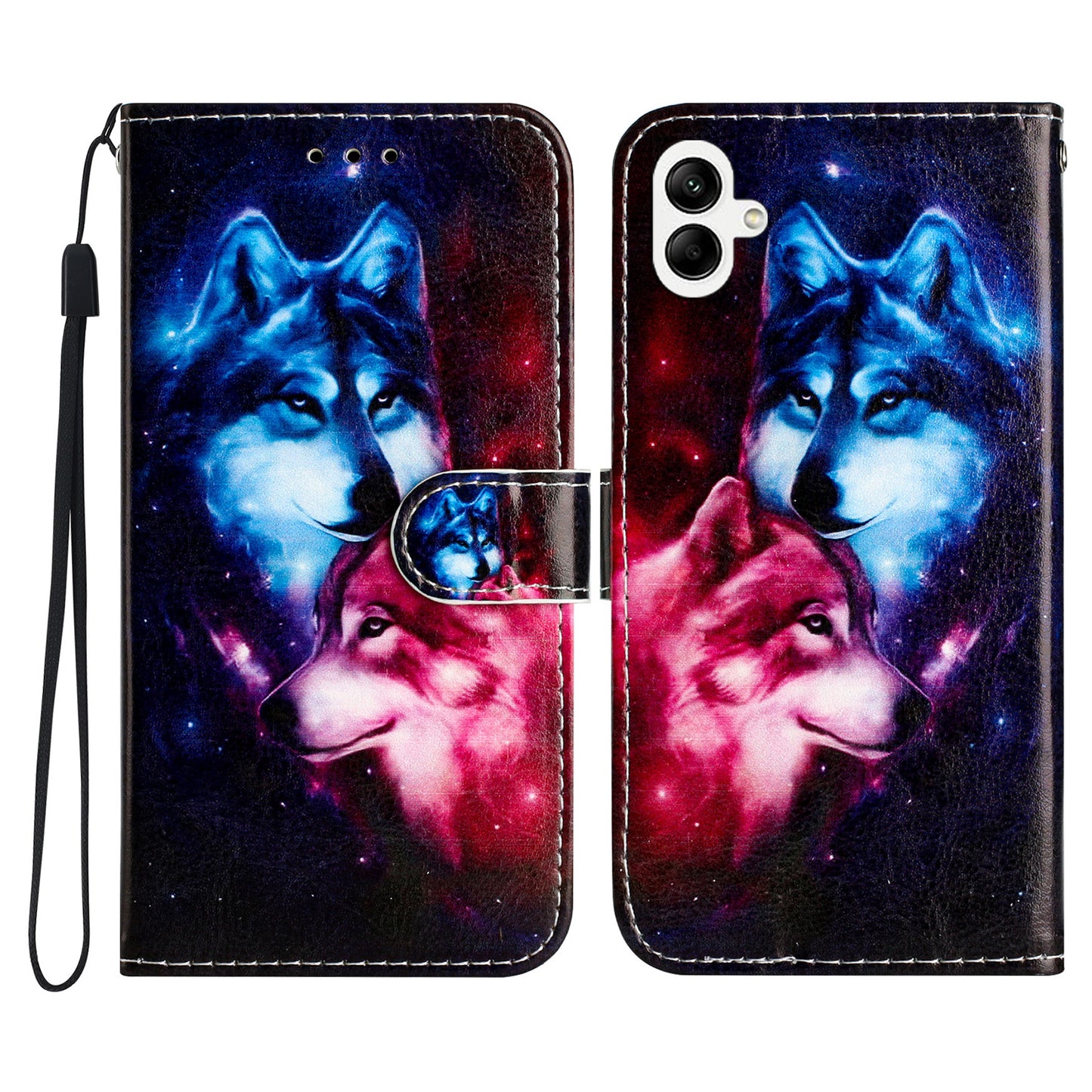 For Samsung Galaxy A06 Wallet Case Printed Pattern Design Leather Phone Cover - Couple Wolf