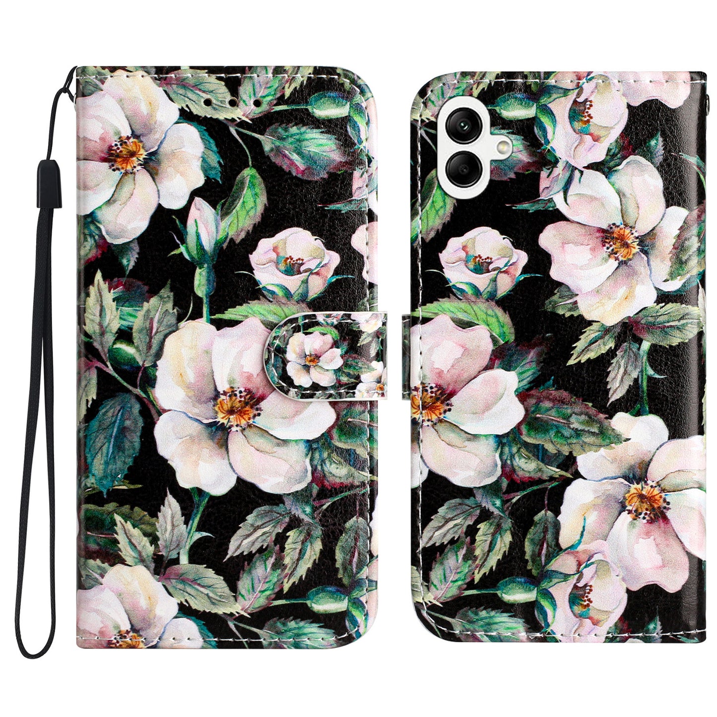 For Samsung Galaxy A06 Wallet Case Printed Pattern Design Leather Phone Cover - Magnolia