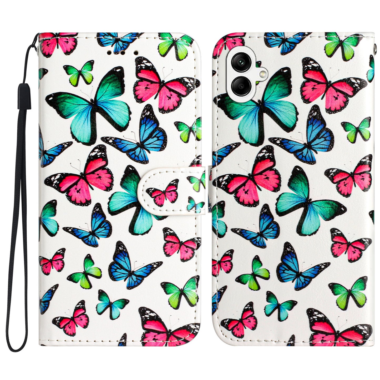 For Samsung Galaxy A06 Wallet Case Printed Pattern Design Leather Phone Cover - Butterflies