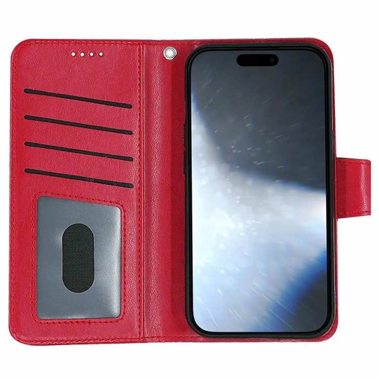 For iPhone 16 Plus Case Card Holder Wallet Leather Phone Cover Stand - Red