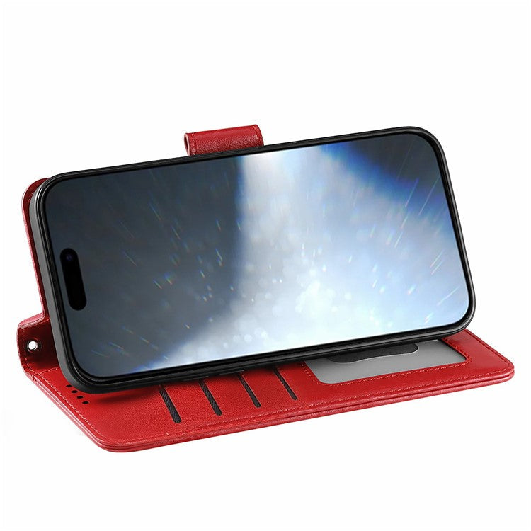 For iPhone 16 Plus Case Card Holder Wallet Leather Phone Cover Stand - Red