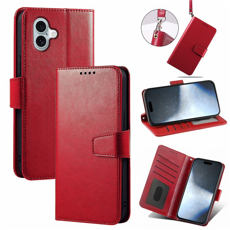For iPhone 16 Plus Case Card Holder Wallet Leather Phone Cover Stand - Red