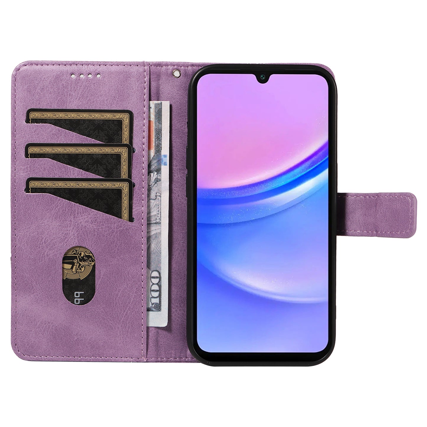 For Samsung Galaxy A16 5G / A16 4G Case Leather Geometric Line Wallet Phone Cover with Wrist Strap - Purple