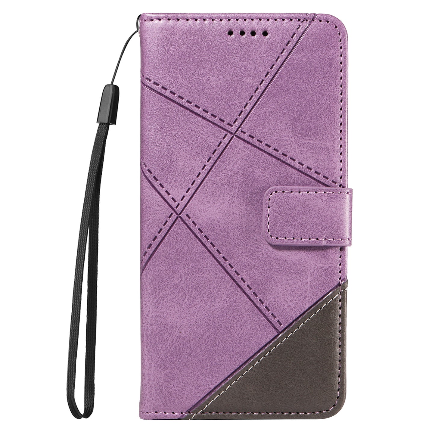 For Samsung Galaxy A16 5G / A16 4G Case Leather Geometric Line Wallet Phone Cover with Wrist Strap - Purple