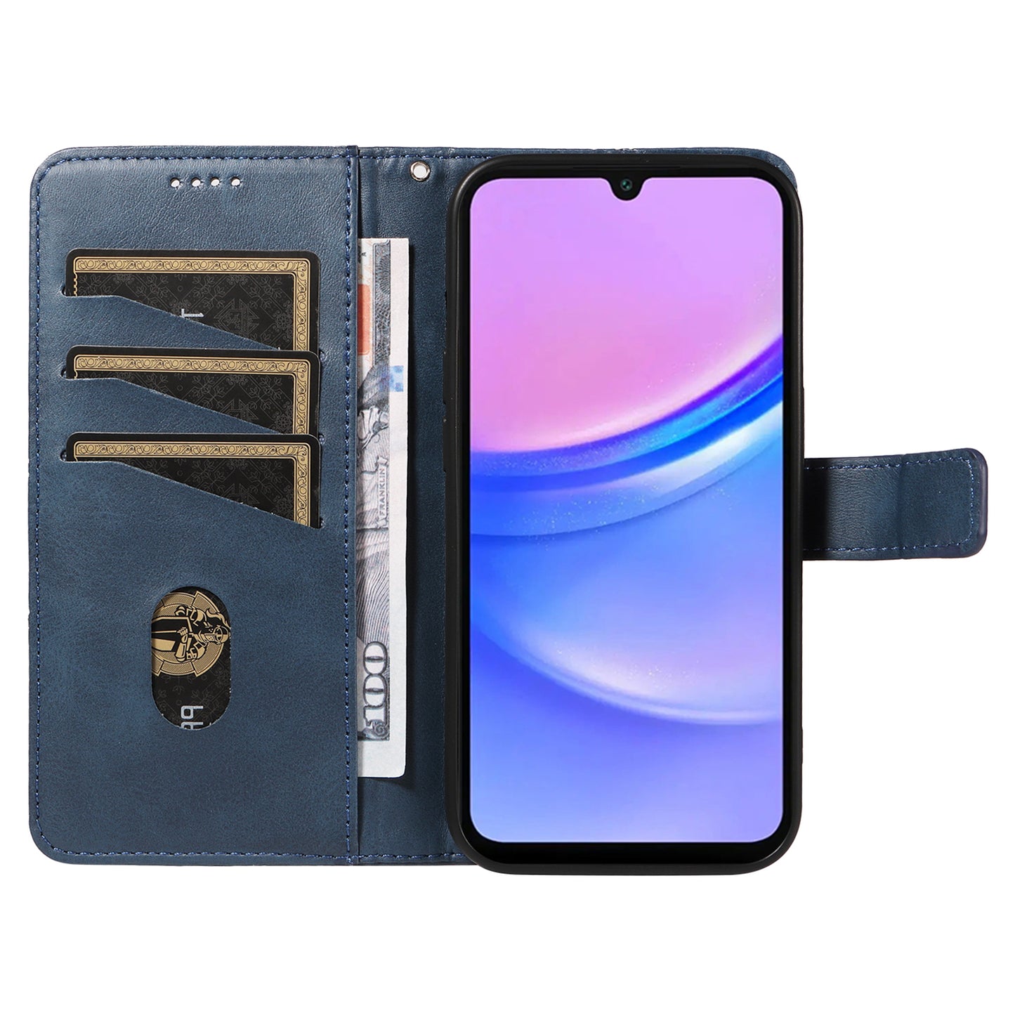 For Samsung Galaxy A16 5G / A16 4G Case Leather Geometric Line Wallet Phone Cover with Wrist Strap - Blue