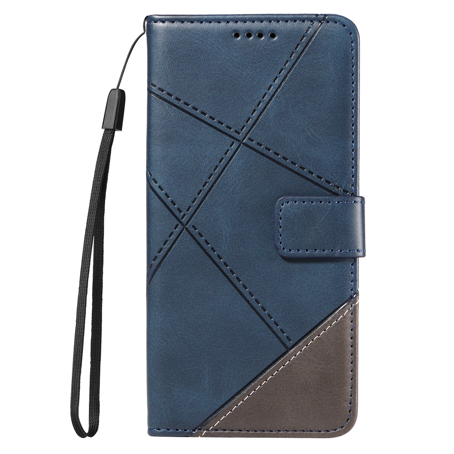 For Samsung Galaxy A16 5G / A16 4G Case Leather Geometric Line Wallet Phone Cover with Wrist Strap - Blue
