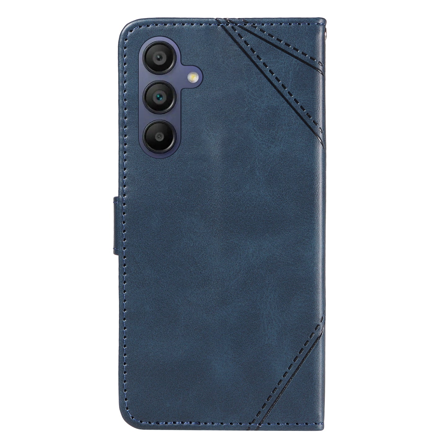 For Samsung Galaxy A16 5G / A16 4G Case Leather Geometric Line Wallet Phone Cover with Wrist Strap - Blue