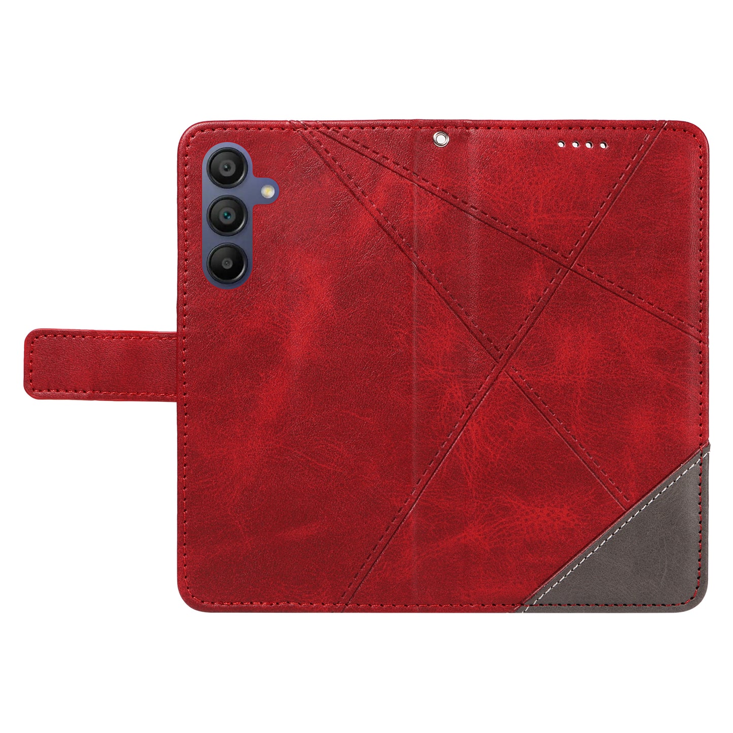 For Samsung Galaxy A16 5G / A16 4G Case Leather Geometric Line Wallet Phone Cover with Wrist Strap - Red