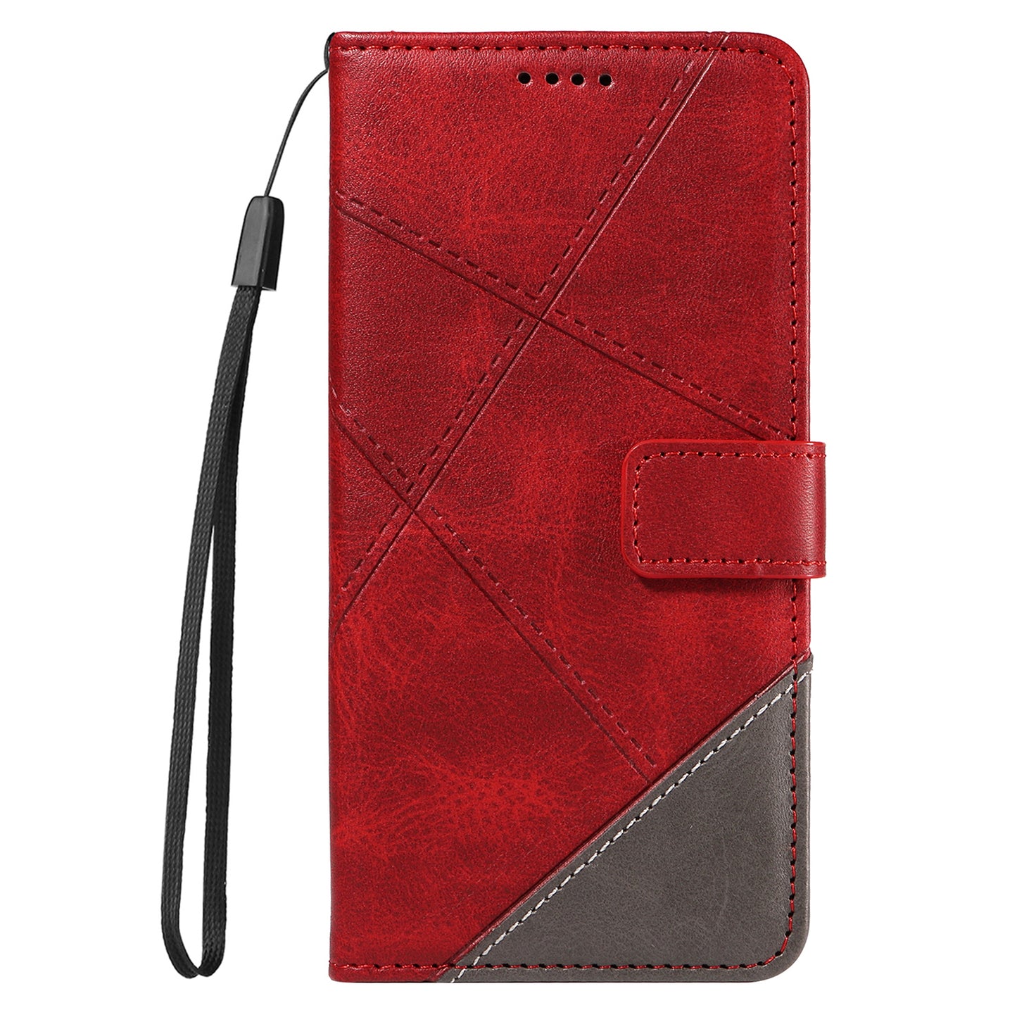 For Samsung Galaxy A16 5G / A16 4G Case Leather Geometric Line Wallet Phone Cover with Wrist Strap - Red
