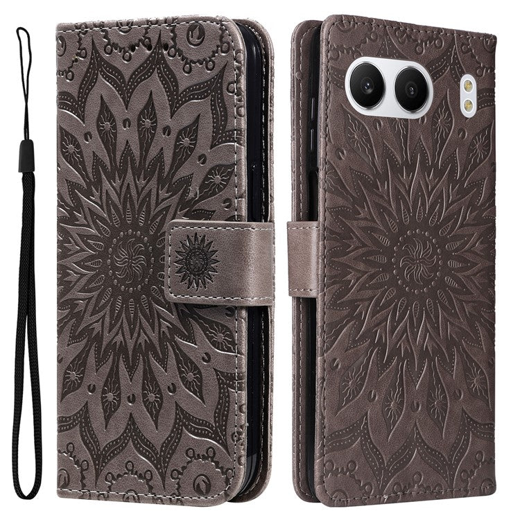 KT Imprinting Flower Series-1 For OnePlus Nord 4 Case Sunflower Leather Wallet Folio Phone Cover - Blue