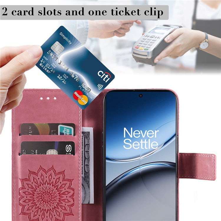KT Imprinting Flower Series-1 For OnePlus Nord 4 Case Sunflower Leather Wallet Folio Phone Cover - Rose