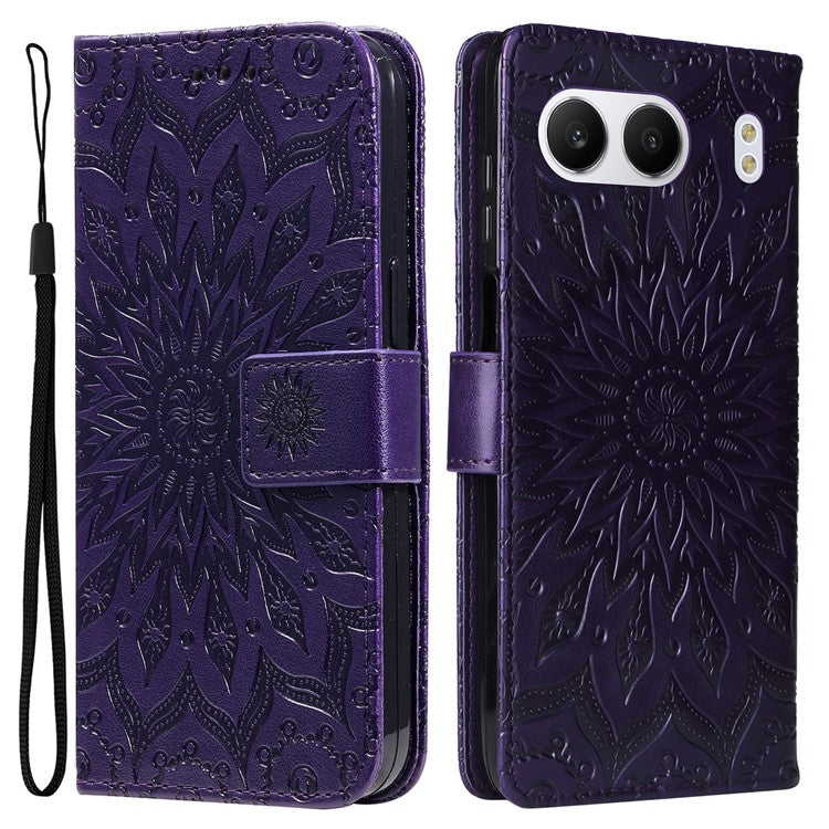 KT Imprinting Flower Series-1 For OnePlus Nord 4 Case Sunflower Leather Wallet Folio Phone Cover - Purple