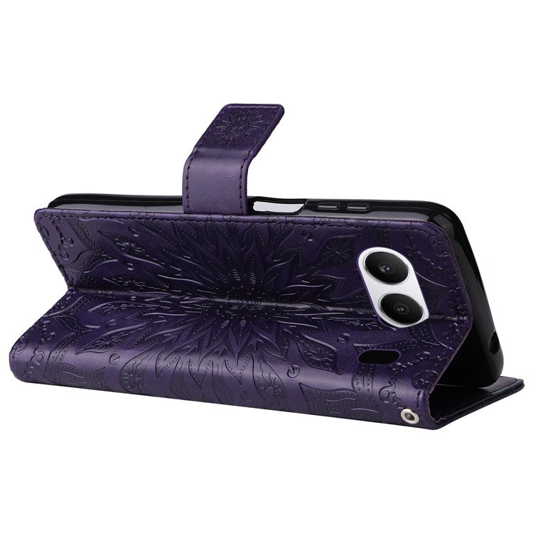 KT Imprinting Flower Series-1 For OnePlus Nord 4 Case Sunflower Leather Wallet Folio Phone Cover - Purple