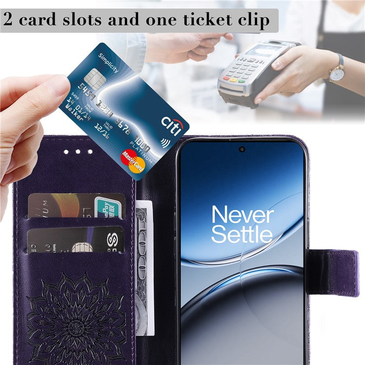 KT Imprinting Flower Series-1 For OnePlus Nord 4 Case Sunflower Leather Wallet Folio Phone Cover - Purple