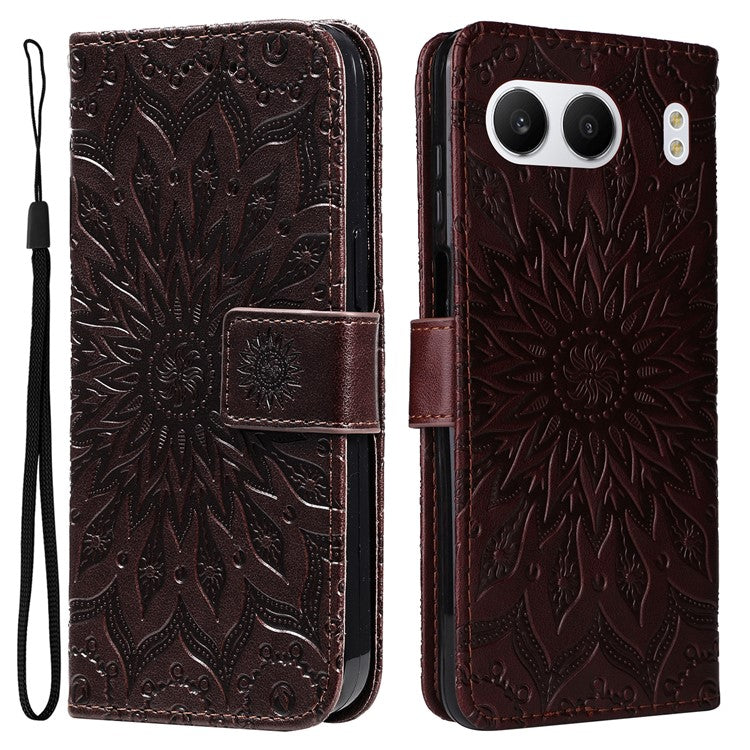 KT Imprinting Flower Series-1 For OnePlus Nord 4 Case Sunflower Leather Wallet Folio Phone Cover - Brown