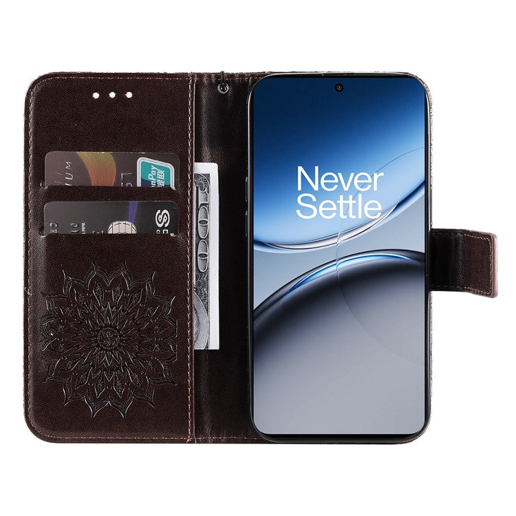 KT Imprinting Flower Series-1 For OnePlus Nord 4 Case Sunflower Leather Wallet Folio Phone Cover - Brown