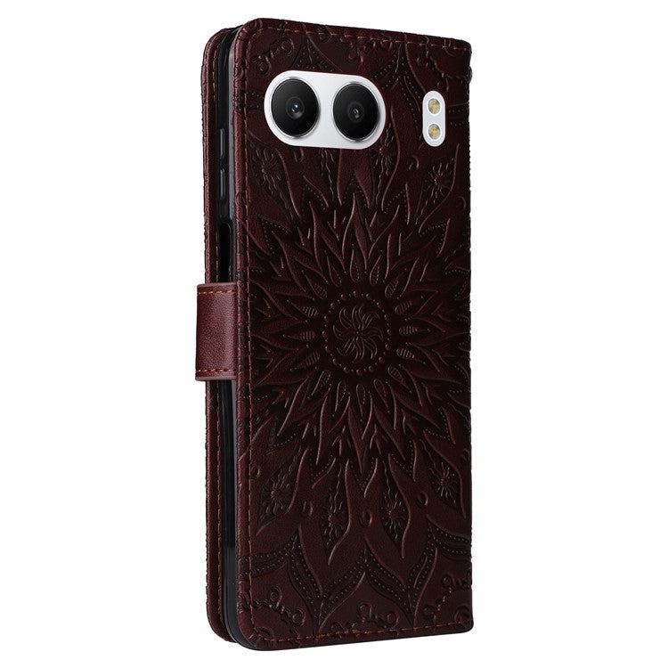 KT Imprinting Flower Series-1 For OnePlus Nord 4 Case Sunflower Leather Wallet Folio Phone Cover - Brown