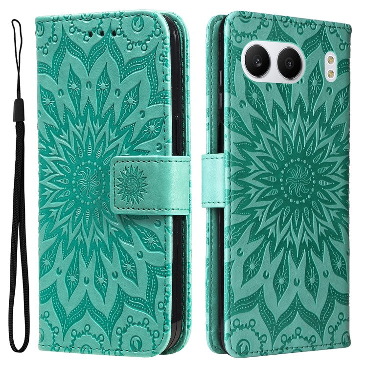 KT Imprinting Flower Series-1 For OnePlus Nord 4 Case Sunflower Leather Wallet Folio Phone Cover - Green