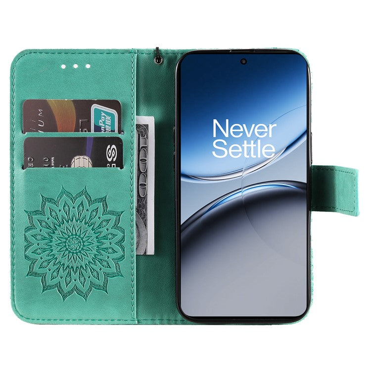 KT Imprinting Flower Series-1 For OnePlus Nord 4 Case Sunflower Leather Wallet Folio Phone Cover - Green