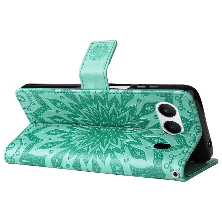 KT Imprinting Flower Series-1 For OnePlus Nord 4 Case Sunflower Leather Wallet Folio Phone Cover - Green
