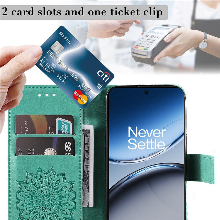 KT Imprinting Flower Series-1 For OnePlus Nord 4 Case Sunflower Leather Wallet Folio Phone Cover - Green