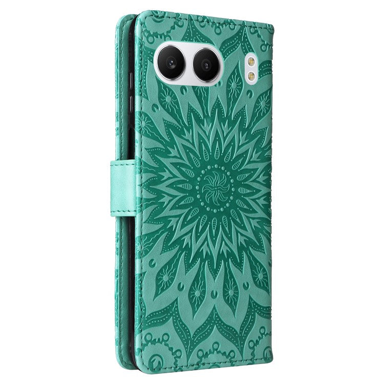 KT Imprinting Flower Series-1 For OnePlus Nord 4 Case Sunflower Leather Wallet Folio Phone Cover - Green