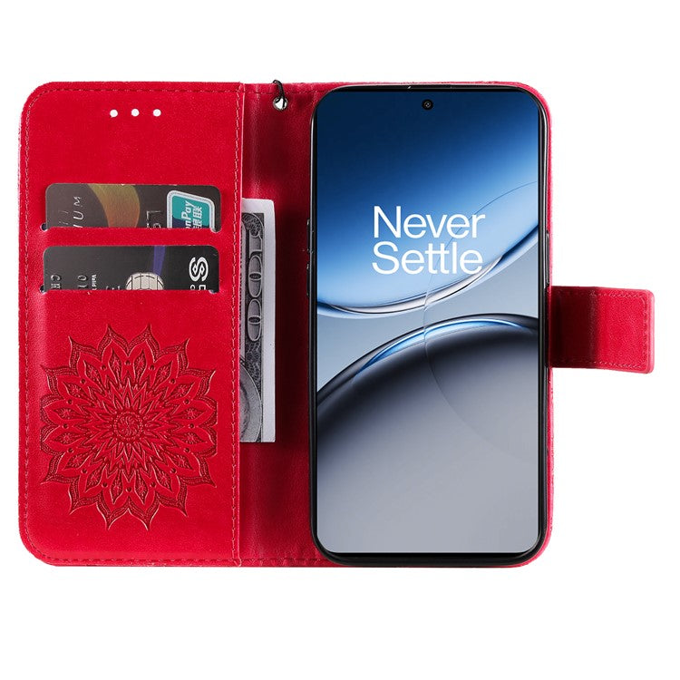 KT Imprinting Flower Series-1 For OnePlus Nord 4 Case Sunflower Leather Wallet Folio Phone Cover - Red