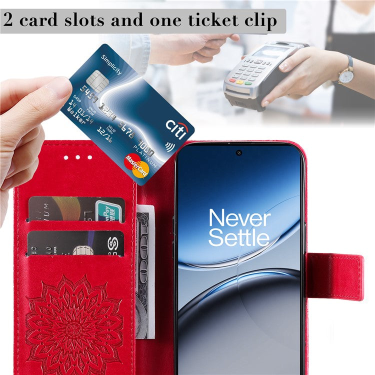 KT Imprinting Flower Series-1 For OnePlus Nord 4 Case Sunflower Leather Wallet Folio Phone Cover - Red