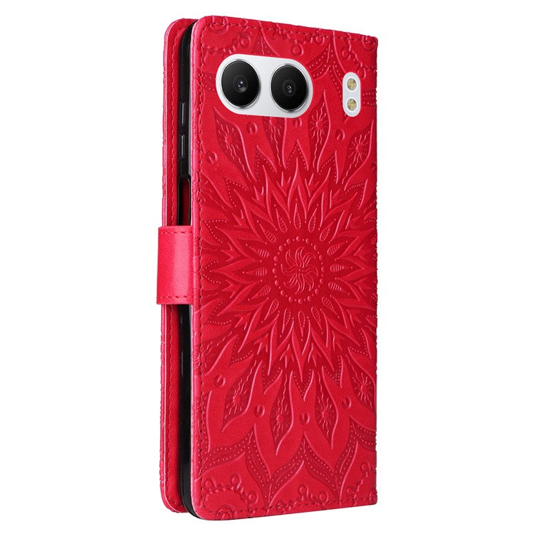 KT Imprinting Flower Series-1 For OnePlus Nord 4 Case Sunflower Leather Wallet Folio Phone Cover - Red