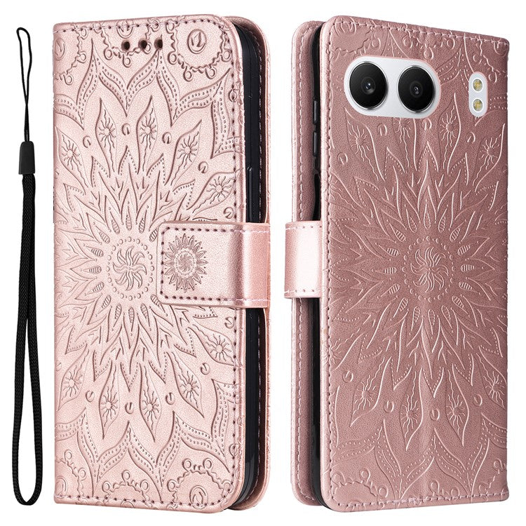 KT Imprinting Flower Series-1 For OnePlus Nord 4 Case Sunflower Leather Wallet Folio Phone Cover - Rose Gold