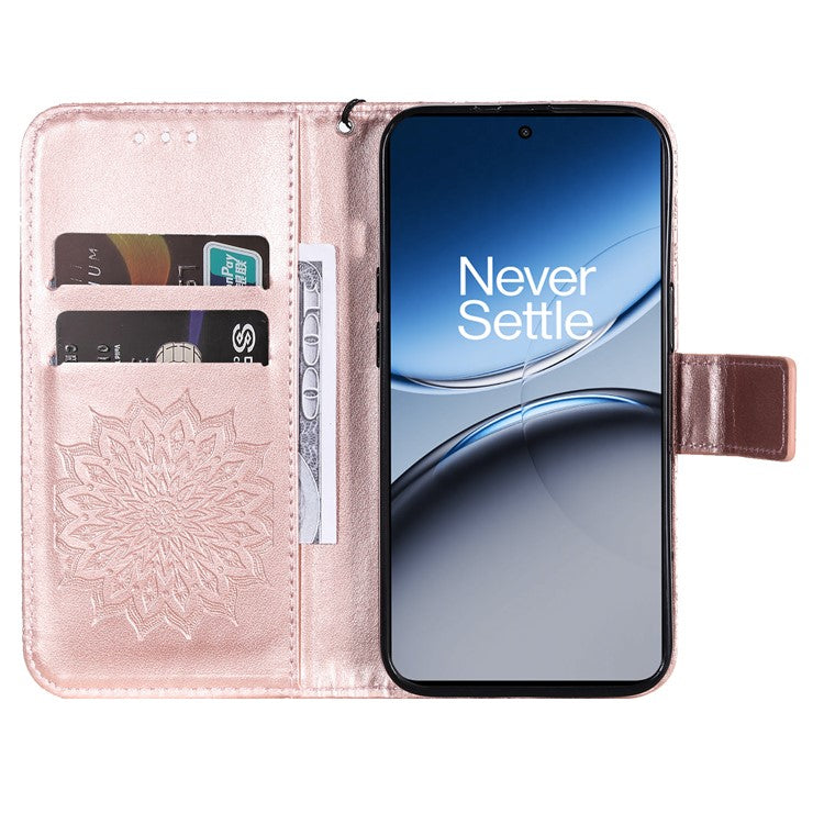 KT Imprinting Flower Series-1 For OnePlus Nord 4 Case Sunflower Leather Wallet Folio Phone Cover - Rose Gold