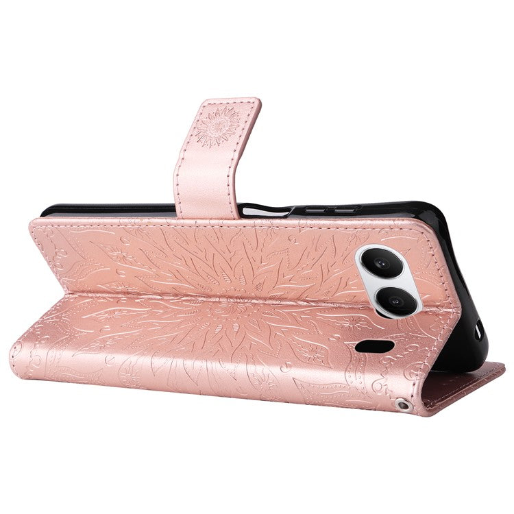 KT Imprinting Flower Series-1 For OnePlus Nord 4 Case Sunflower Leather Wallet Folio Phone Cover - Rose Gold