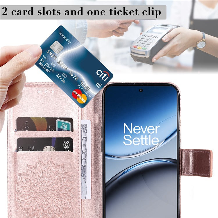 KT Imprinting Flower Series-1 For OnePlus Nord 4 Case Sunflower Leather Wallet Folio Phone Cover - Rose Gold