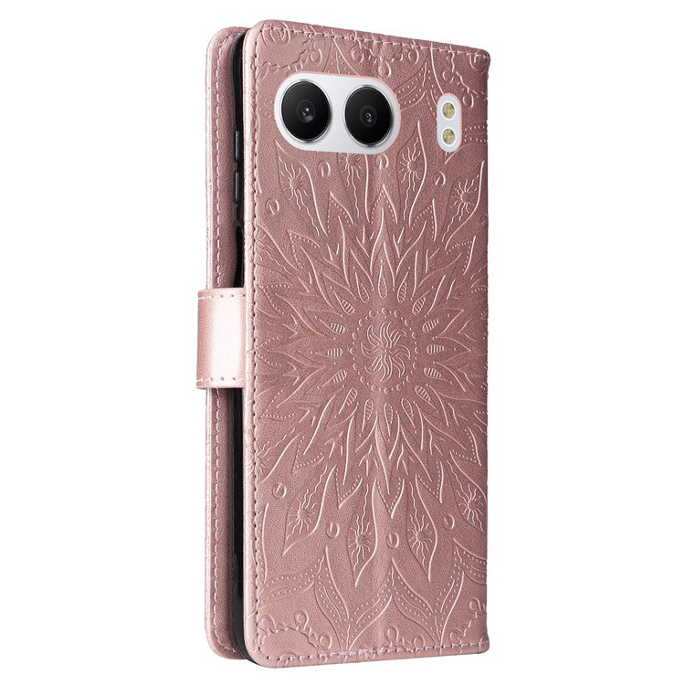 KT Imprinting Flower Series-1 For OnePlus Nord 4 Case Sunflower Leather Wallet Folio Phone Cover - Rose Gold
