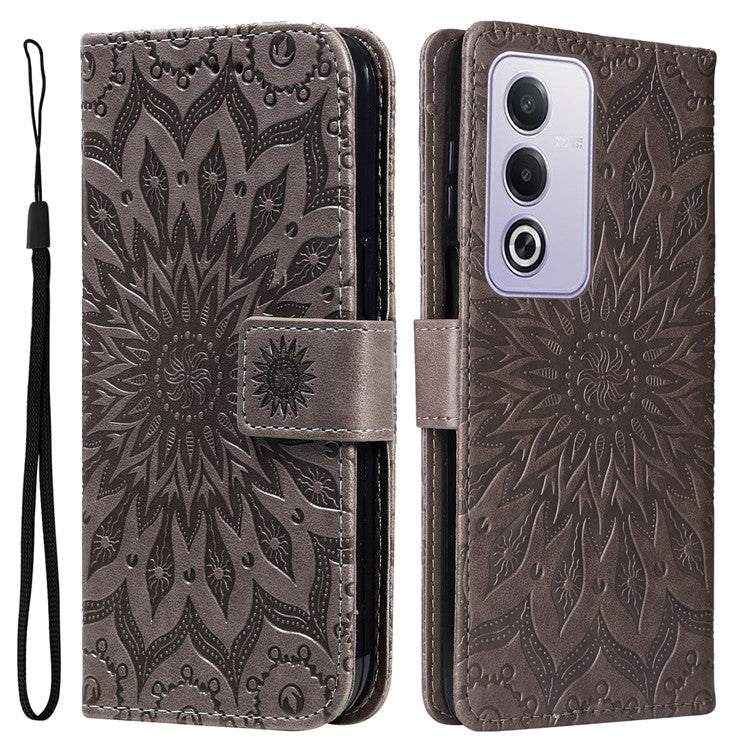KT Imprinting Flower Series-1 For Oppo A3 Pro (Global) 5G / A3 Pro (India) 5G Case Sunflower Leather Wallet Folio Phone Cover - Grey