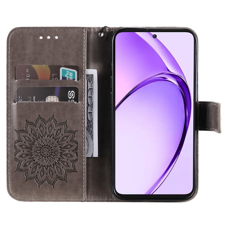 KT Imprinting Flower Series-1 For Oppo A3 Pro (Global) 5G / A3 Pro (India) 5G Case Sunflower Leather Wallet Folio Phone Cover - Grey