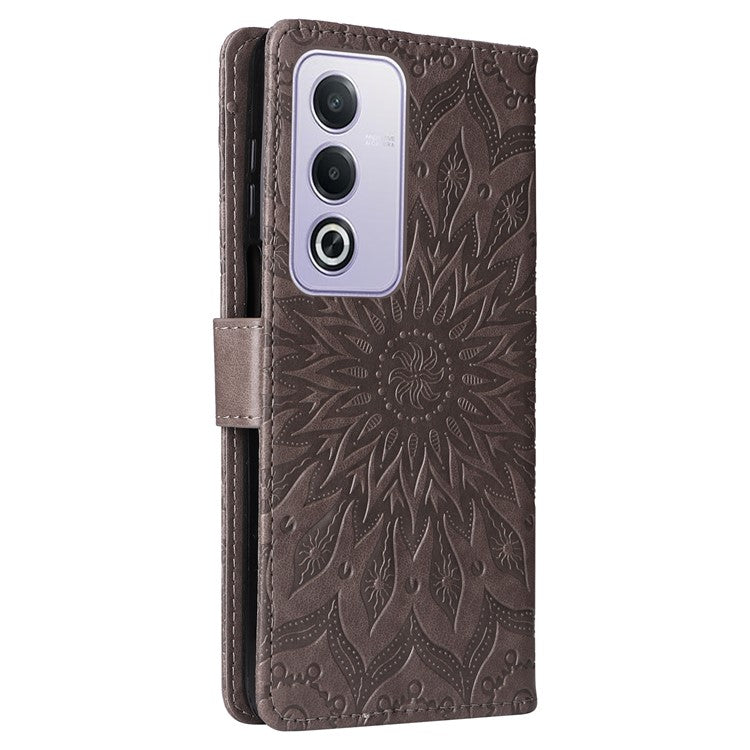 KT Imprinting Flower Series-1 For Oppo A3 Pro (Global) 5G / A3 Pro (India) 5G Case Sunflower Leather Wallet Folio Phone Cover - Grey