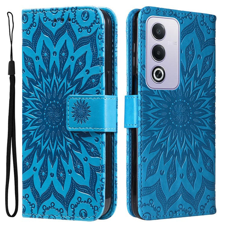 KT Imprinting Flower Series-1 For Oppo A3 Pro (Global) 5G / A3 Pro (India) 5G Case Sunflower Leather Wallet Folio Phone Cover - Blue