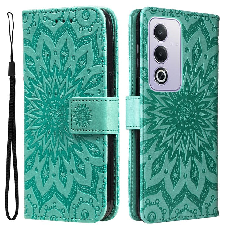 KT Imprinting Flower Series-1 For Oppo A3 Pro (Global) 5G / A3 Pro (India) 5G Case Sunflower Leather Wallet Folio Phone Cover - Green