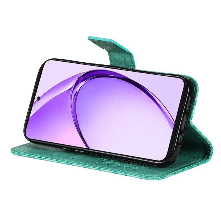KT Imprinting Flower Series-1 For Oppo A3 Pro (Global) 5G / A3 Pro (India) 5G Case Sunflower Leather Wallet Folio Phone Cover - Green